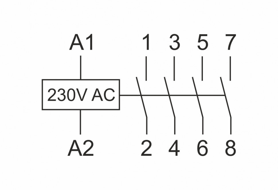 Контактор модульный (Ампер-63 / Волт-230 АС / Контакт-4NO) ST63-40