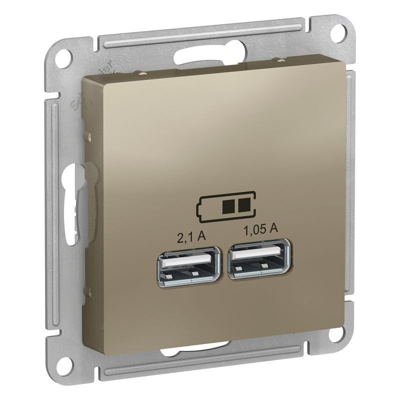 Зарядное устройство USB Type - A (5В, 1 порт x 2,1 А / 2 порта х 1,05 А) Systeme Electric Atlas Design шампань ATN000533