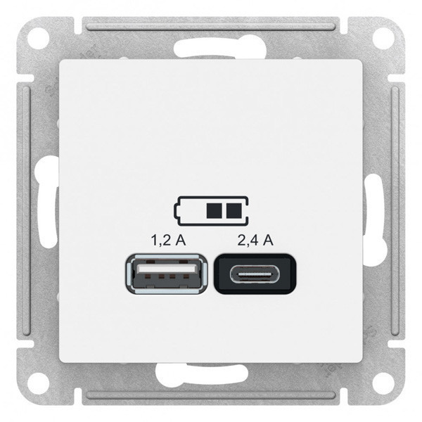 Зарядное устройство USB Type - A+C (5В/2,4 А, 2х5В/1,2 А) Systeme Electric Atlas Design Лотос ATN001339