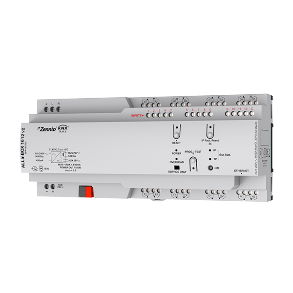 Устройство KNX с источником питания, интерфейсом KNX-IP, 16 выходов, 12 входов Zennio ALLinBOX 1612 v2 ZPR1612V2