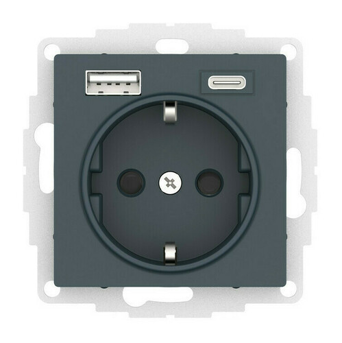 Розетка силовая+USB A+C Schneider Electric Atlas Design изумруд ATN000832