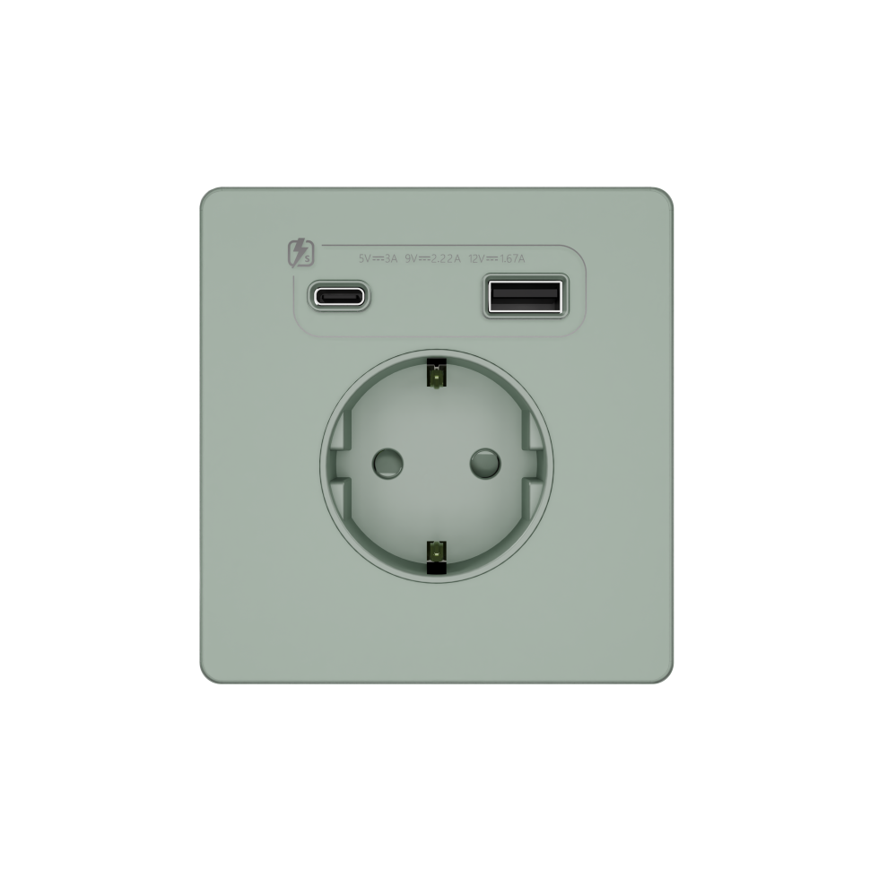 Systeme Infinity, Розетка С/У с ЗК и зар.устр.USB А+С 20Вт (250В, 16А, защит.шторки), Таежное утро