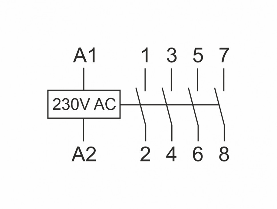 Контактор модульный (Ампер-100 / Волт-230 АС / Контакт-4NO) ST100-40