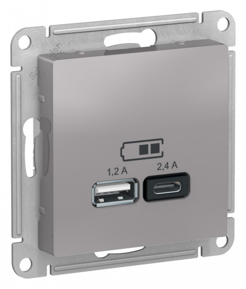 Зарядное устройство USB Type - A+C (5В/2,4 А, 2х5В/1,2 А) Systeme Electric Atlas Design алюминий ATN000339