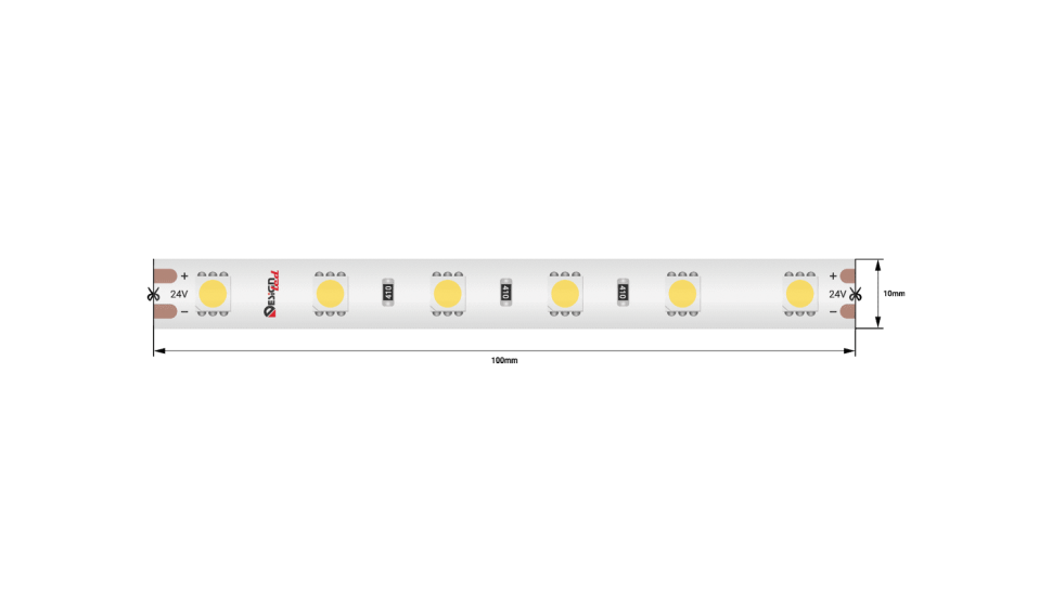  DesignLed Светодиодная лента LUX, 5050, 60 LED/м, 14,4 Вт/м, 24В, IP65, Теплый белый (2700K), DSG560-24-WW-65