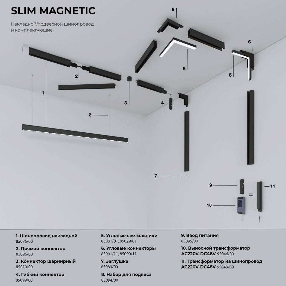 Коннектор угловой внутренний для шинопровода в натяжной потолок черный Slim Magnetic 85124/00