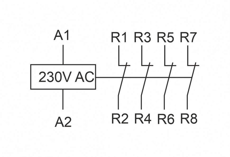 Контактор модульный (Ампер-25 / Волт-230 АС / Контакт-4NC) ST25-04