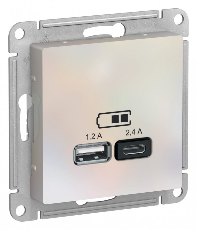 Зарядное устройство USB Type - A+C (5В/2,4 А, 2х5В/1,2 А) Systeme Electric Atlas Design жемчуг ATN000439
