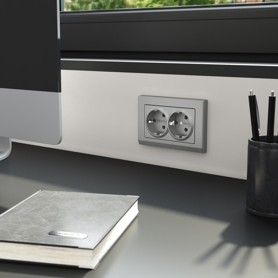 Рамка из поликарбоната для двойной розетки Stark серебряный матовый W0081865