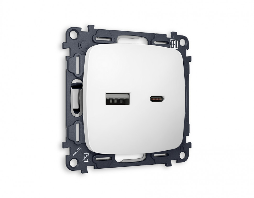 Комплект механизма розетки OMEGA MO131010 Белый матовый 2USB A+C 20W быстрая зарядка QUANT