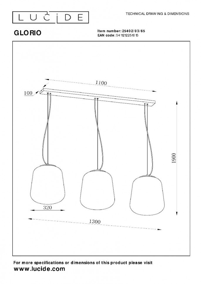 Подвесной светильник Lucide Glorio 25402/03/65