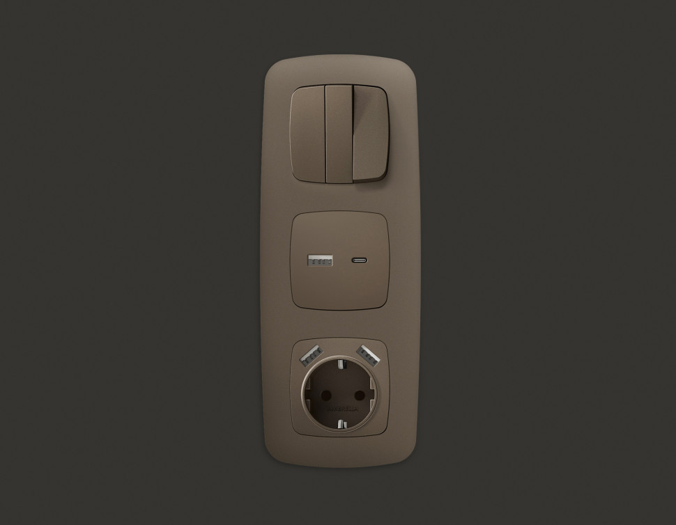 Лицевая панель OMEGA (Темная бронза матовый) для розетки 2USB тип A+C QUANT OP6410