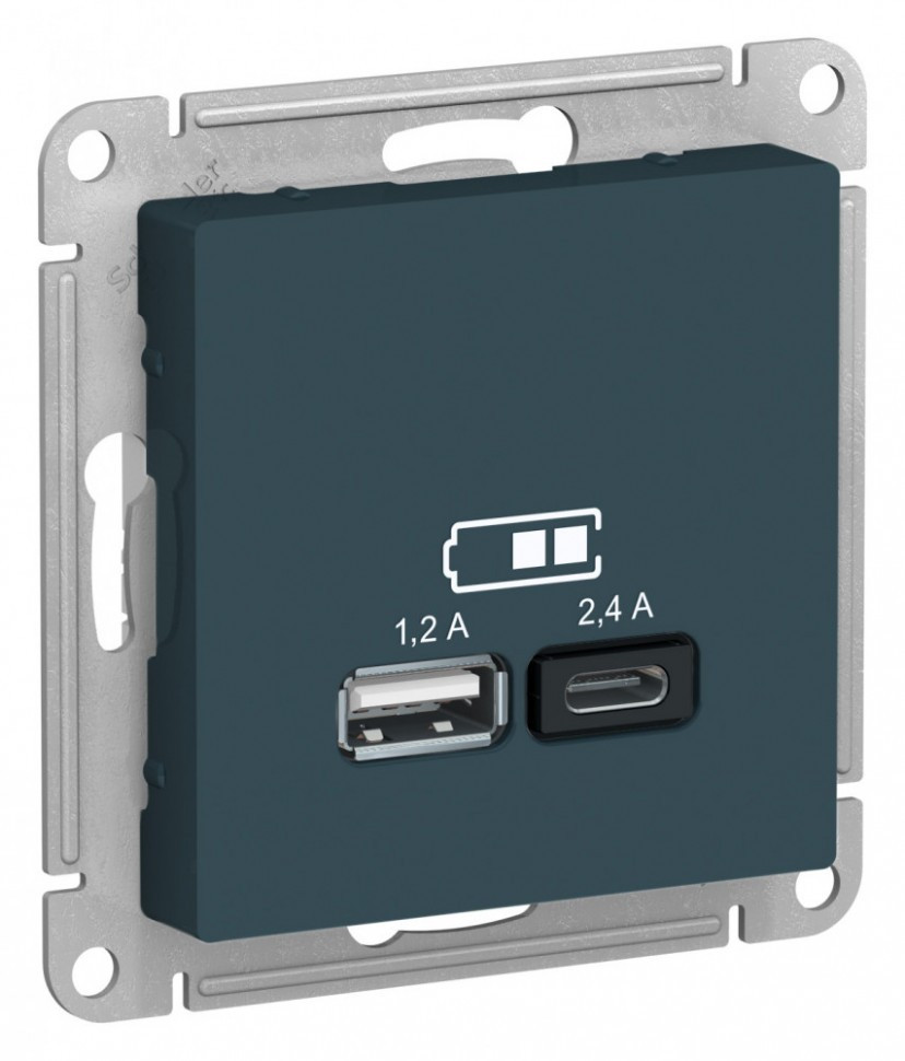 Зарядное устройство USB+Type C Schneider Electric Atlas Design изумруд ATN000839