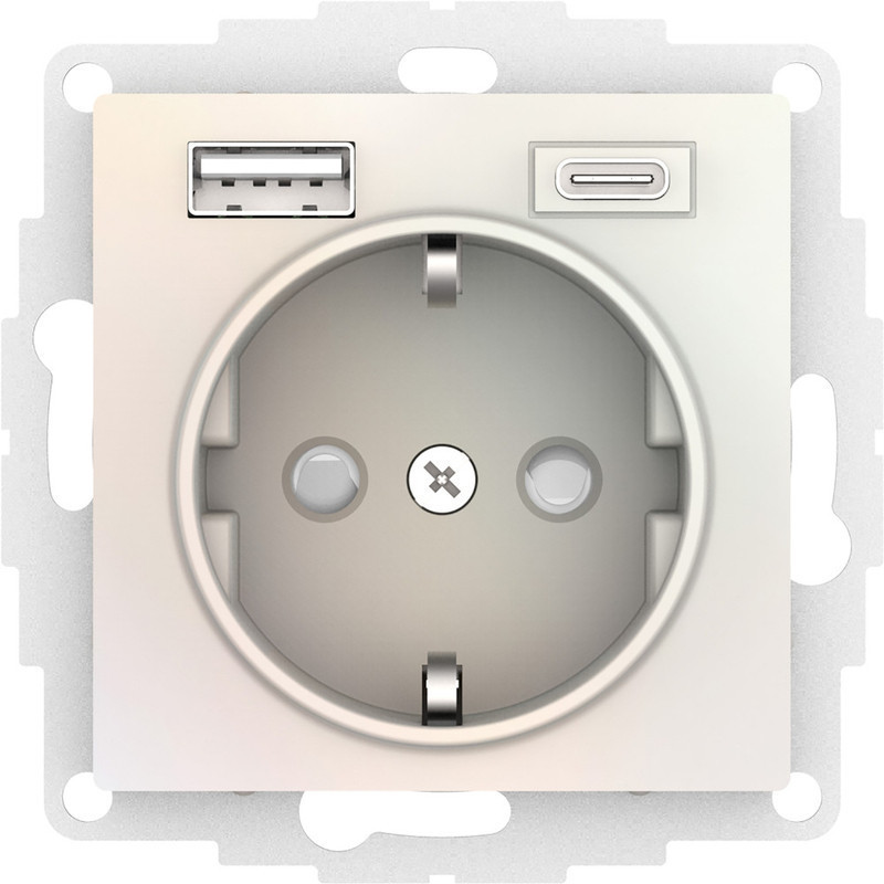 Розетка силовая + USB type - A+C, 5В/2,4А/3,0А, 2х5В/1,5А Systeme Electric Atlas Design жемчуг ATN000432