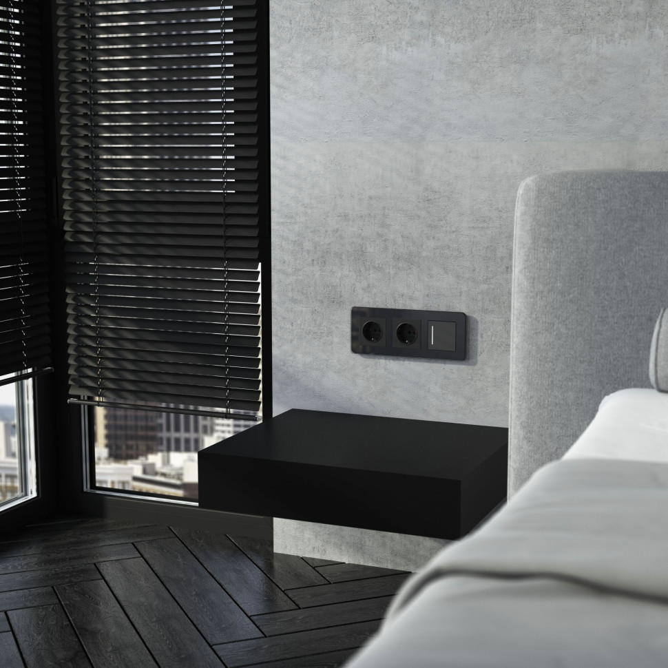 Розетка с заземлением и шторками (черный акрил) W1171148