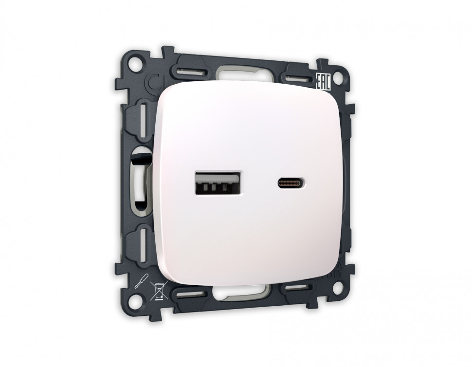 Комплект механизма розетки OMEGA MO211010 Жемчуг 2USB A+C 20W быстрая зарядка QUANT