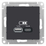 Зарядное устройство USB Type - A+C (5В/2,4 А, 2х5В/1,2 А) Systeme Electric Atlas Design карбон ATN001039