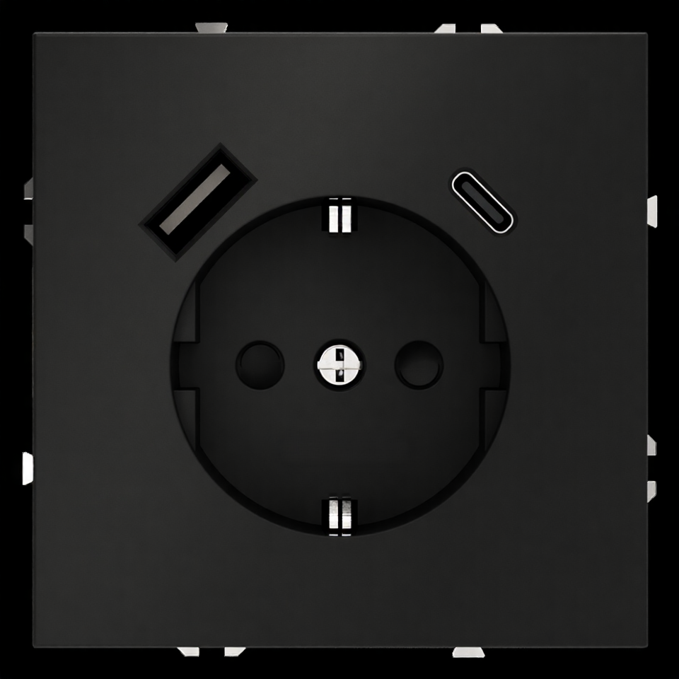 Розетка Schuko 250V 16A с USB-портом для зарядки Type A + Type C, с защитными шторками, 3,1А, 20W, IP-20, контакты винтовые 1