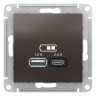 Зарядное устройство USB Type - A+C (5В/2,4 А, 2х5В/1,2 А) Systeme Electric Atlas Design мокко ATN000639