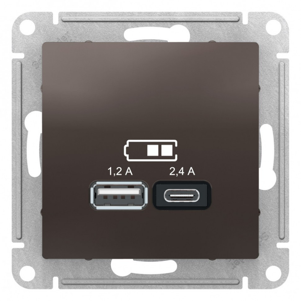 Зарядное устройство USB Type - A+C (5В/2,4 А, 2х5В/1,2 А) Systeme Electric Atlas Design мокко ATN000639