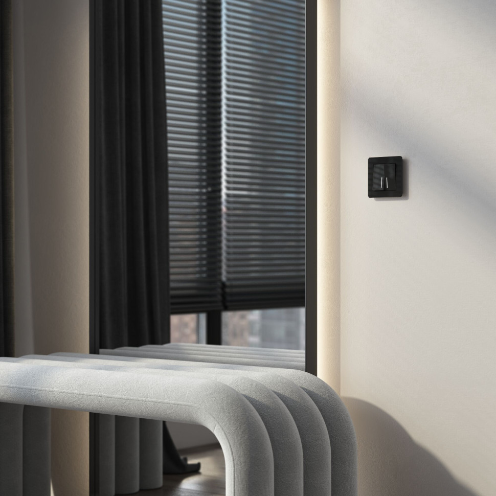 Выключатель двухклавишный проходной с подсветкой (черный акрил) W1122148