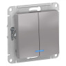 Выключатель двухклавишный Systeme Electric Atlas Design с подсветкой, алюминий ATN000353