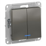 Выключатель двухклавишный Schneider Electric Atlas Design с подсветкой, сталь ATN000953
