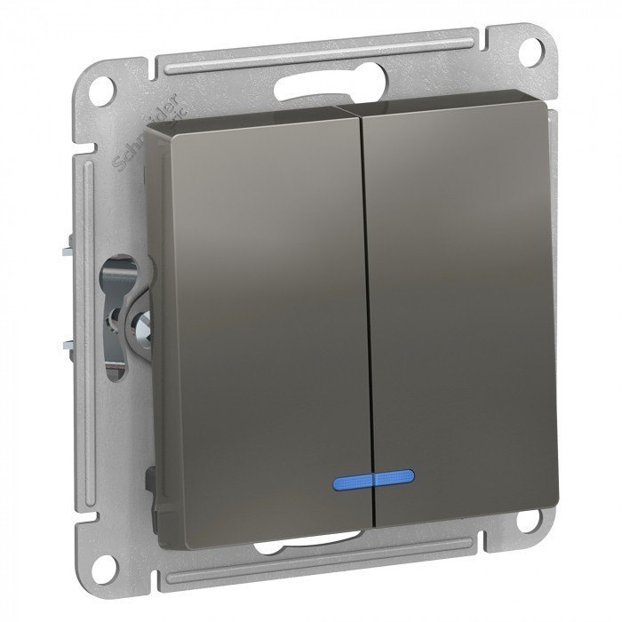 Выключатель двухклавишный Schneider Electric Atlas Design с подсветкой, сталь ATN000953