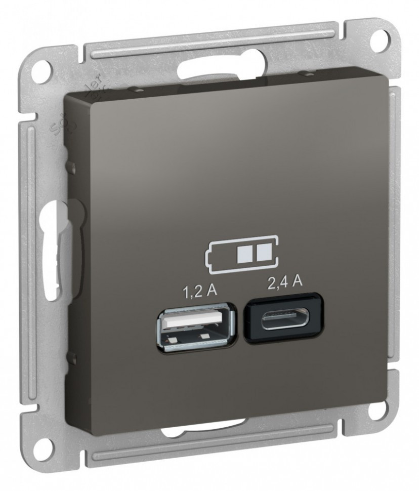 Зарядное устройство USB+Type C Schneider Electric Atlas Design сталь ATN000939