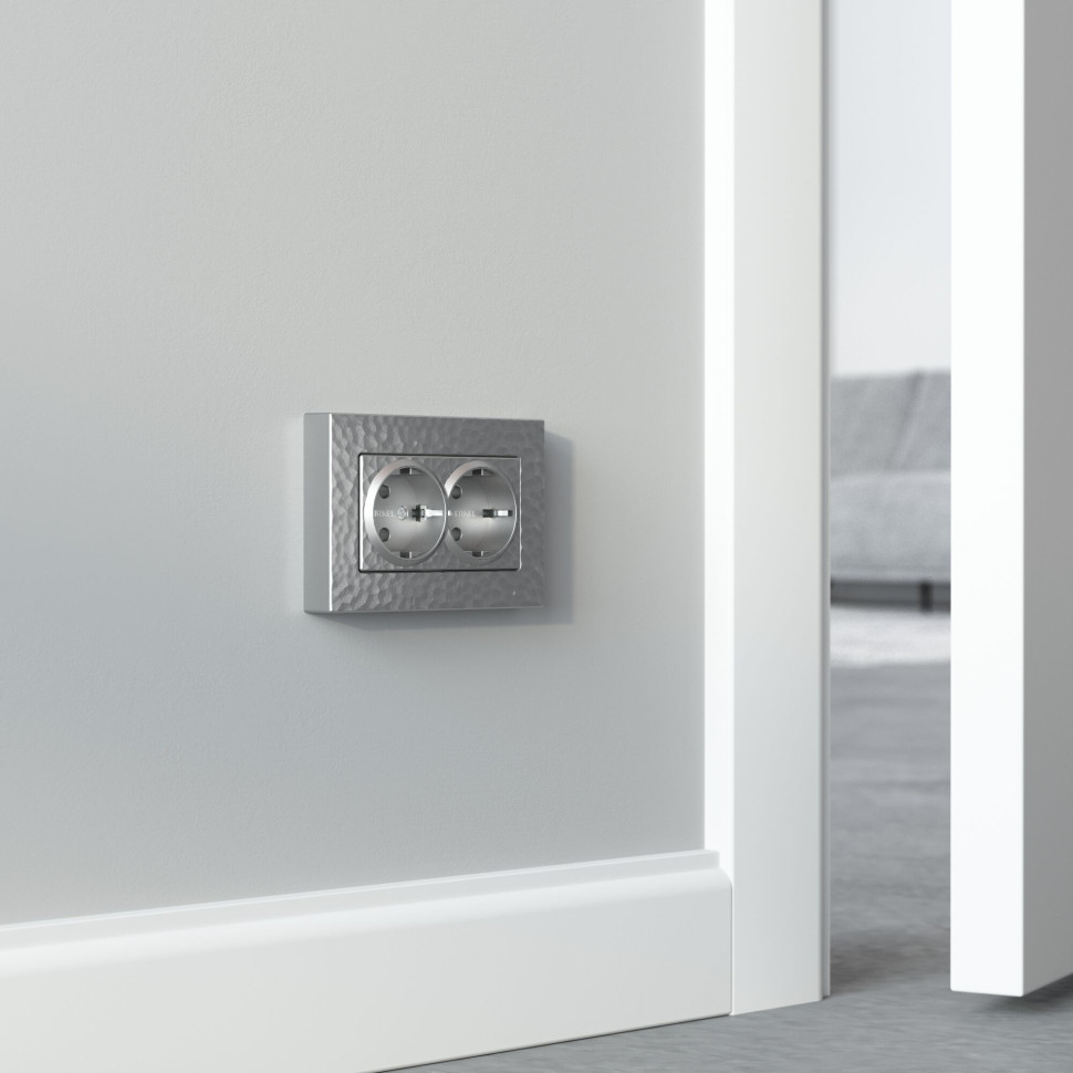 Рамка из поликарбоната для двойной розетки Hammer серебряный W0082406