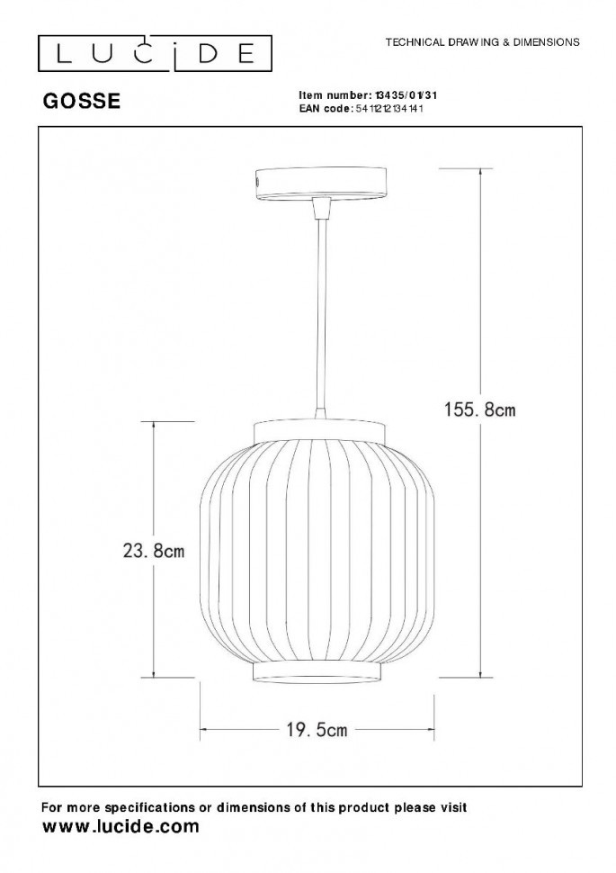 Подвесной светильник Lucide Gosse 13435/01/31