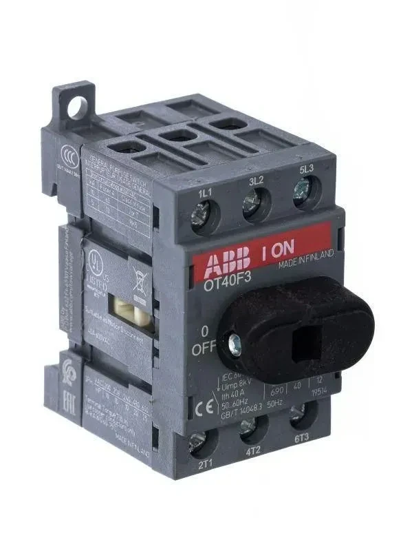 Рубильник ABB OT40F3 40А 3P на DIN-рейку или монтажную плату (с ручкой) 1SCA104902R1001