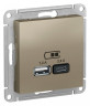Зарядное устройство USB Type - A+C (5В/2,4 А, 2х5В/1,2 А) Systeme Electric Atlas Design  шампань ATN000539