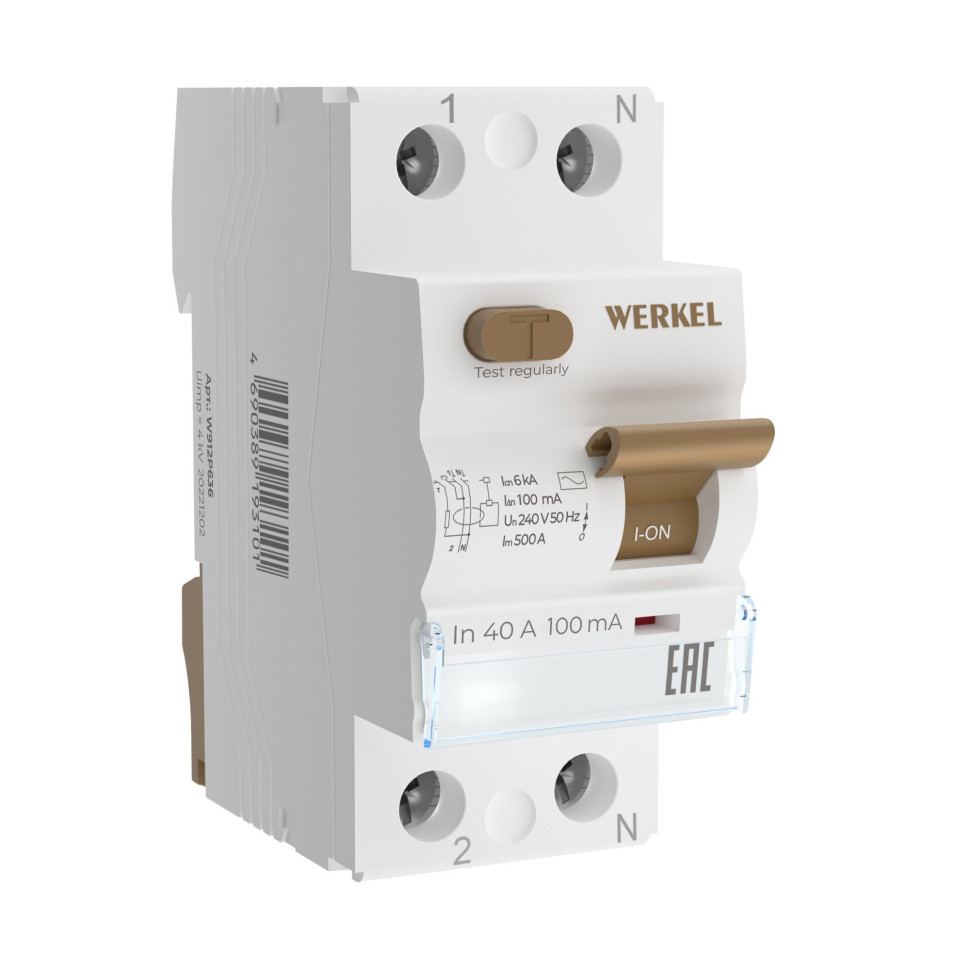 Устройство защитного отключения (УЗО) 1P+N 40 А 100 mA AC 6 kA W812P404