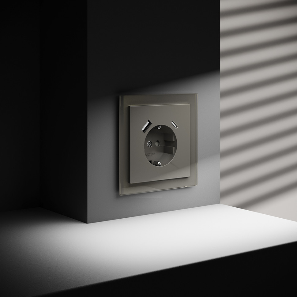 Розетка встраиваемая VOLTUM S70 с заземлением и защитными шторками, 16А, с USB, A+С, (шелк) VLS040504