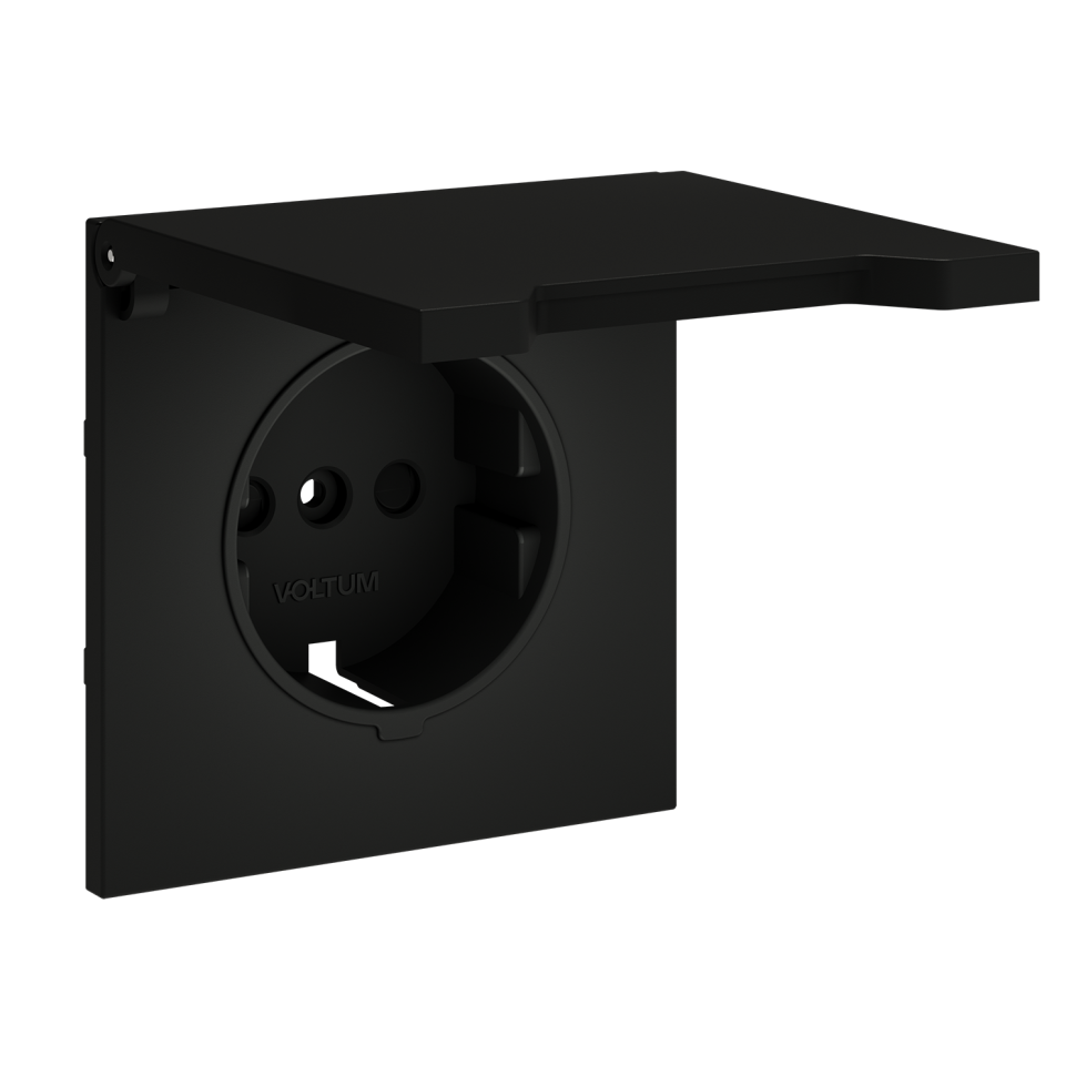 Накладка для розетки с заземлением, защитными шторками и крышкой, S70 (черный матовый)