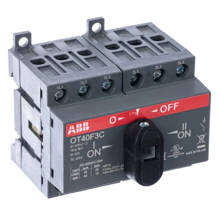 Рубильник реверсивный ABB OT40F3C 40А 3P на DIN-рейку или монтажную плату (с ручкой) 1SCA104913R1001