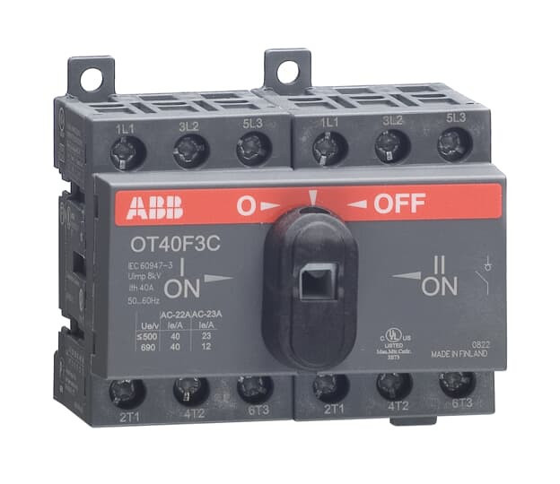 Рубильник реверсивный ABB OT40F3C 40А 3P на DIN-рейку или монтажную плату (с ручкой) 1SCA104913R1001