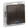 Выключатель двухклавишный Systeme Electric Atlas Design с подсветкой, мокко ATN000653