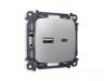Комплект механизма розетки OMEGA MO511010 Сталь матовый 2USB A+C 20W быстрая зарядка QUANT