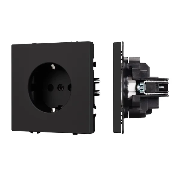 Розетка с заземлением Schuko с защитными шторками, 250В NEO PLUS  (черный)