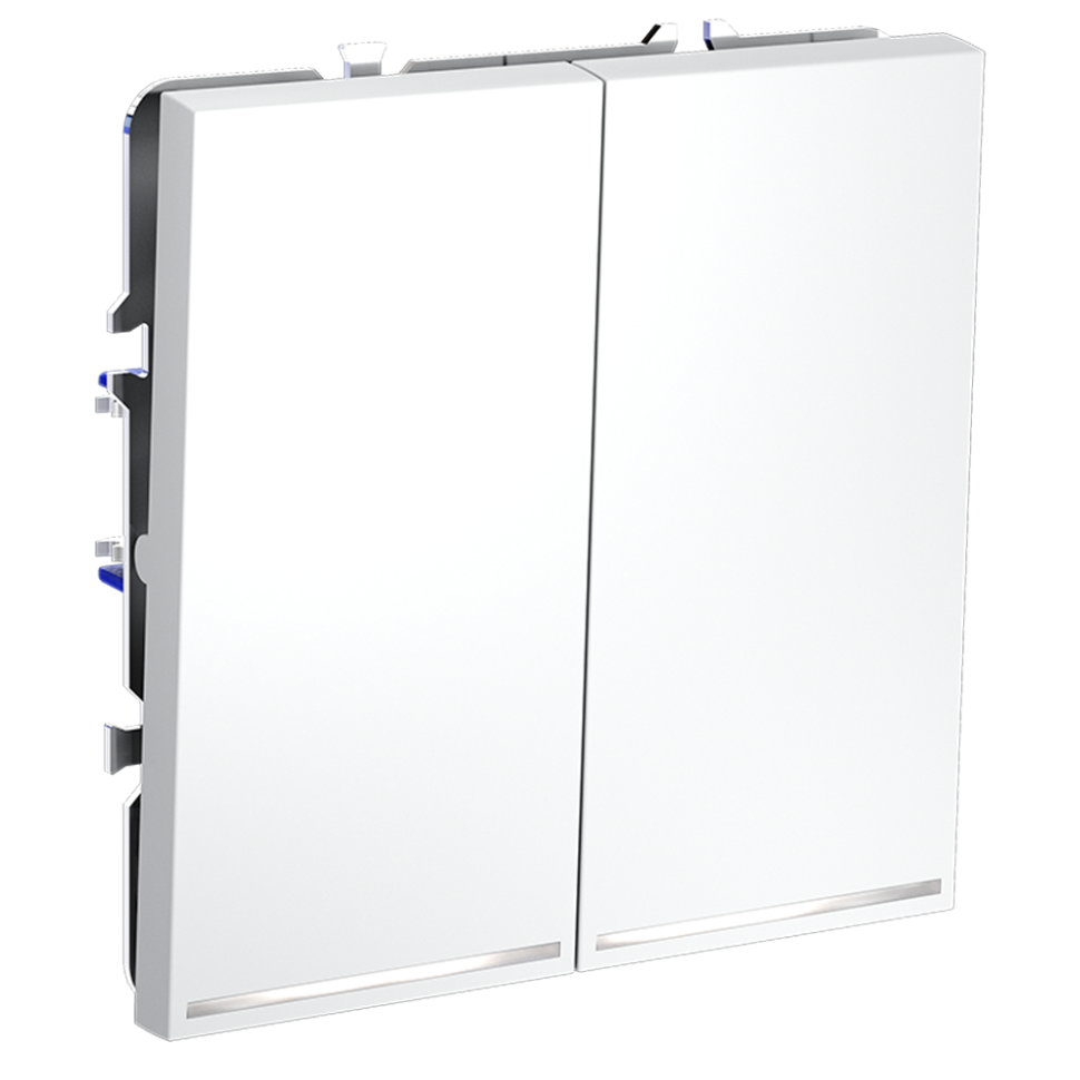 Проходной переключатель встраиваемый VOLTUM S70 двухклавишный с подсветкой 10А, (белый матовый)