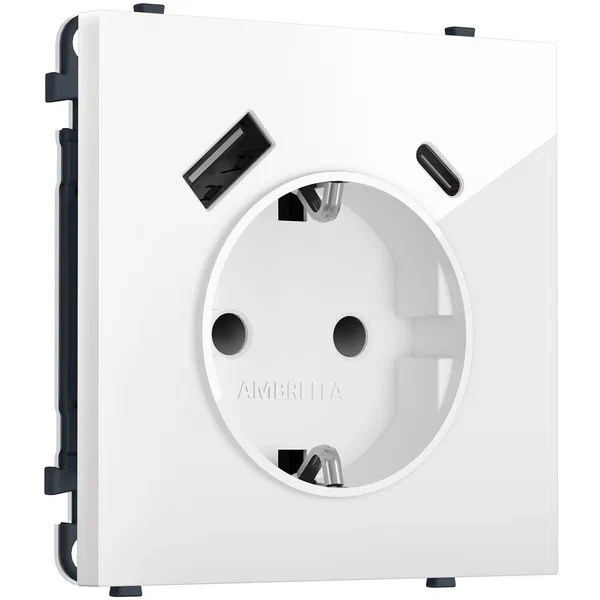MS110010 Комплект механизма электрической розетки SIGMA Белый глянец 2USB A+C 20W (быст. зар.) с/з с/ш 16A-250V QUANT PRO (SP1100, PR160)