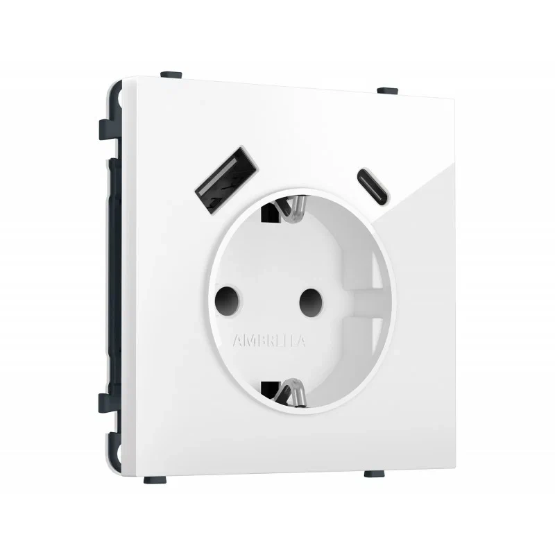 MS110010 Комплект механизма электрической розетки SIGMA Белый глянец 2USB A+C 20W (быст. зар.) с/з с/ш 16A-250V QUANT PRO (SP1100, PR160)