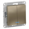 Выключатель двухклавишный Systeme Electric Atlas Design с подсветкой, шампань ATN000553