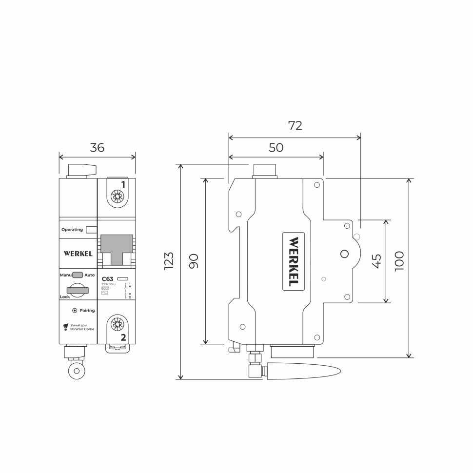 Умный автоматический выключатель 1 P 63 A C 6 kA W1001P6301
