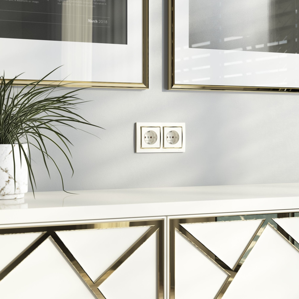 Рамка из поликарбоната на 2 поста Snabb слоновая кость/золото W0021932