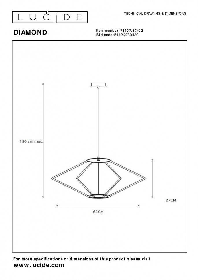 Подвесной светильник Lucide Diamond 73407/63/02