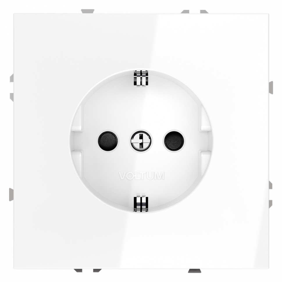Розетка встраиваемая VOLTUM S70 с заземлением и защитными шторками, 16А, (белый глянцевый) VLS040201