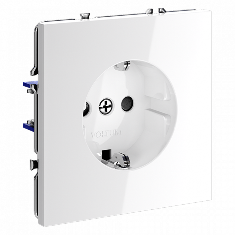Розетка встраиваемая VOLTUM S70 с заземлением и защитными шторками, 16А, (белый глянцевый) VLS040201